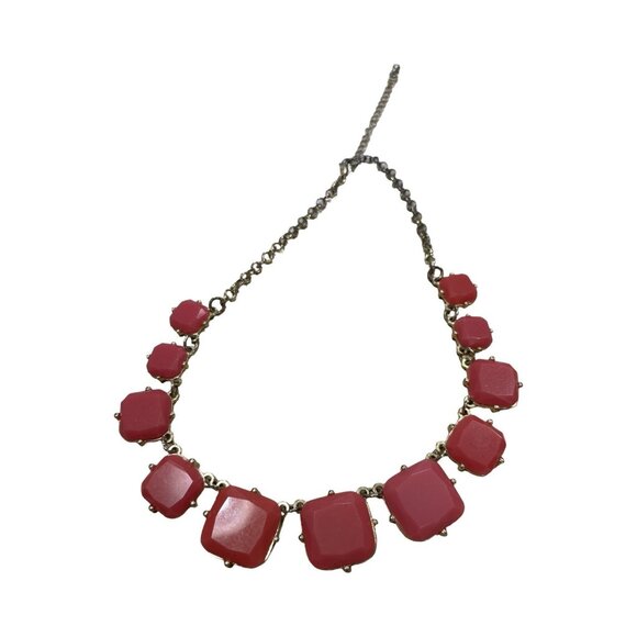 Pink Salmon Stone And Goldtone Necklace Statement Fun Color pop - Picture 1 of 6